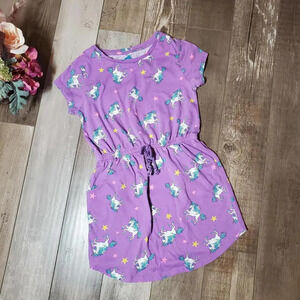 Extremely Me Casual Purple Unicorn Tie Waist Dress Size Large 10-12